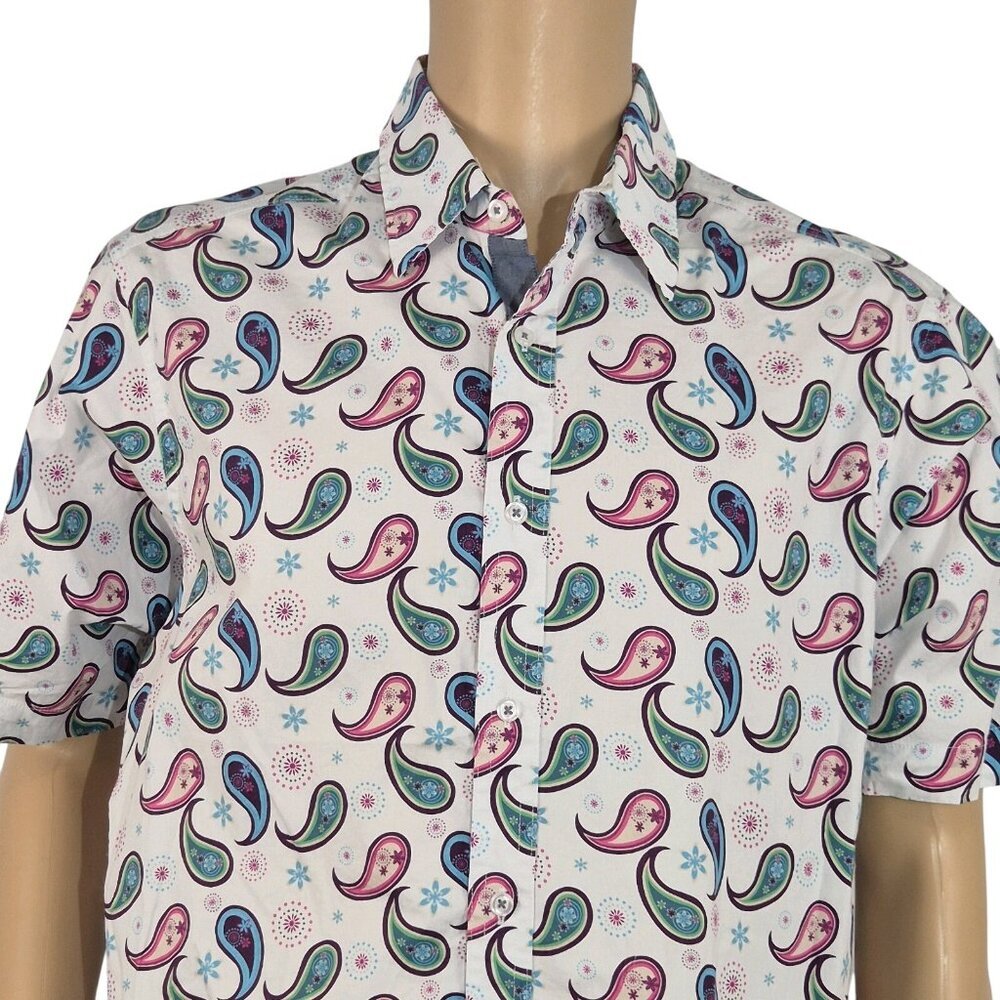 CREMIEUX PREMIUM DENIM Men's Size L Shirt Stretch White Paisley Multi (39)